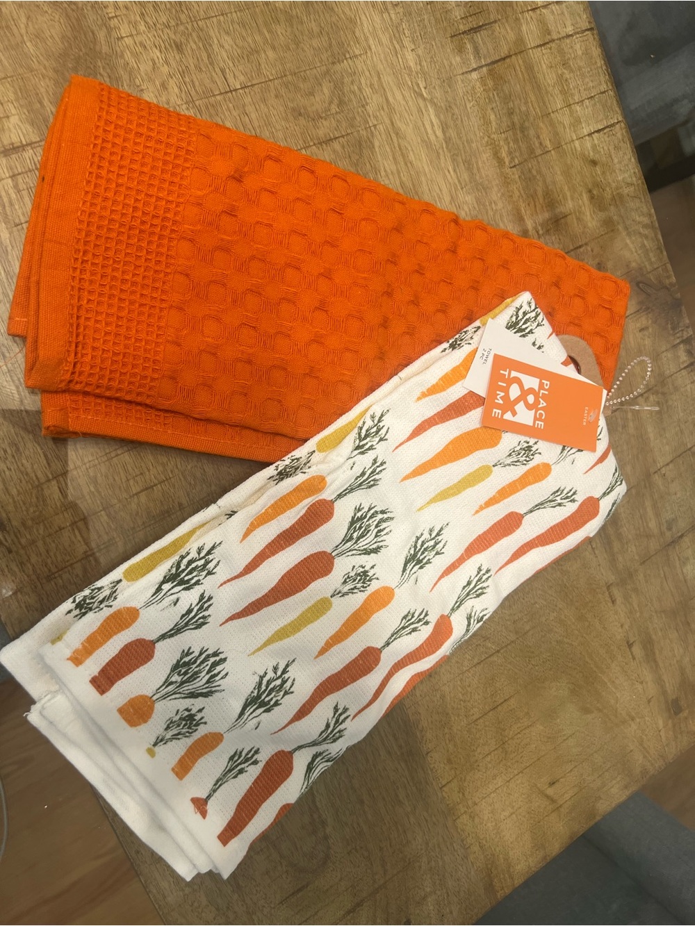 Place & Time Orange Waffle and Carrot-Print Kitchen Towel Set